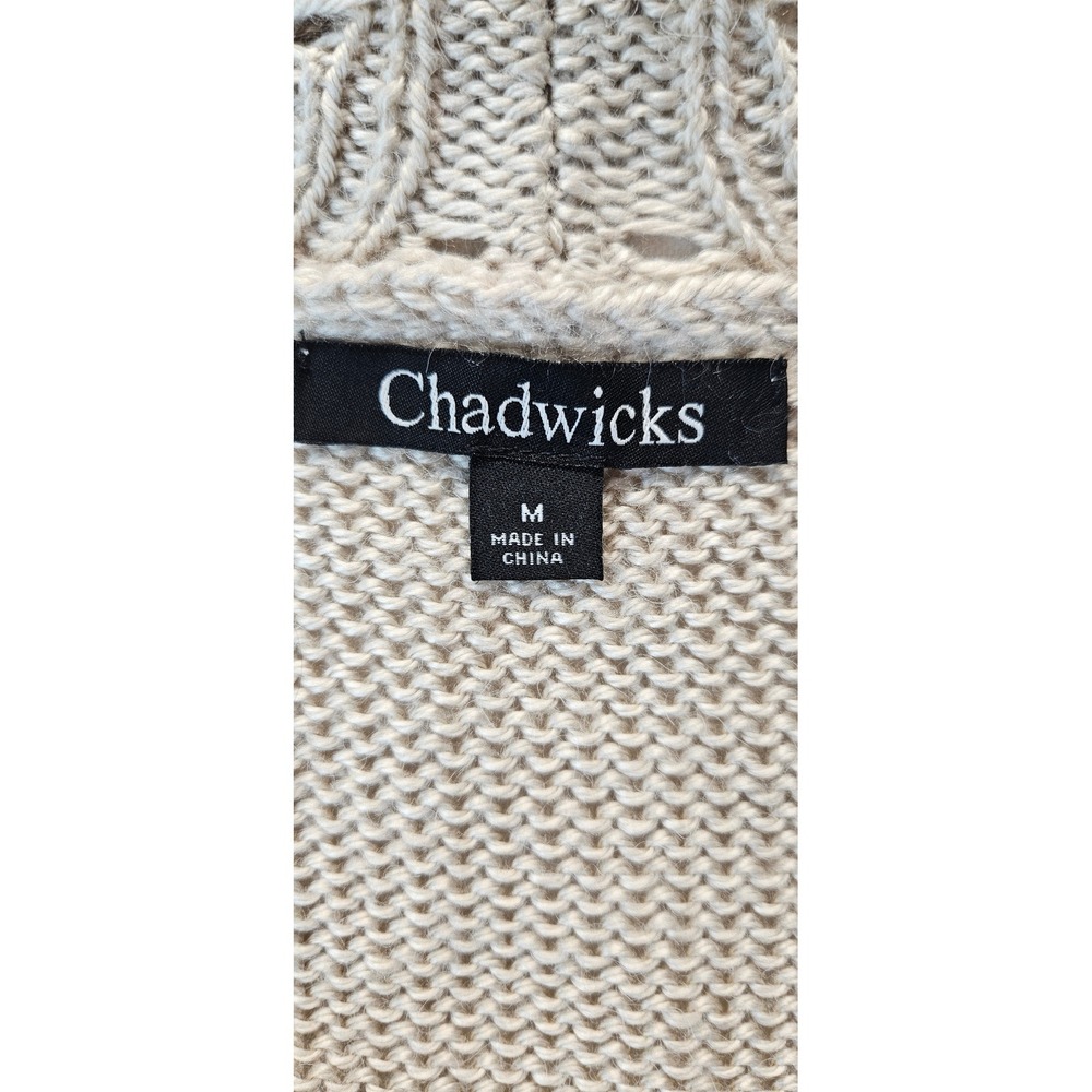 Chadwicks Womens Beige Pointelle Knit Open Front Shawl Collar Cardigan Size M